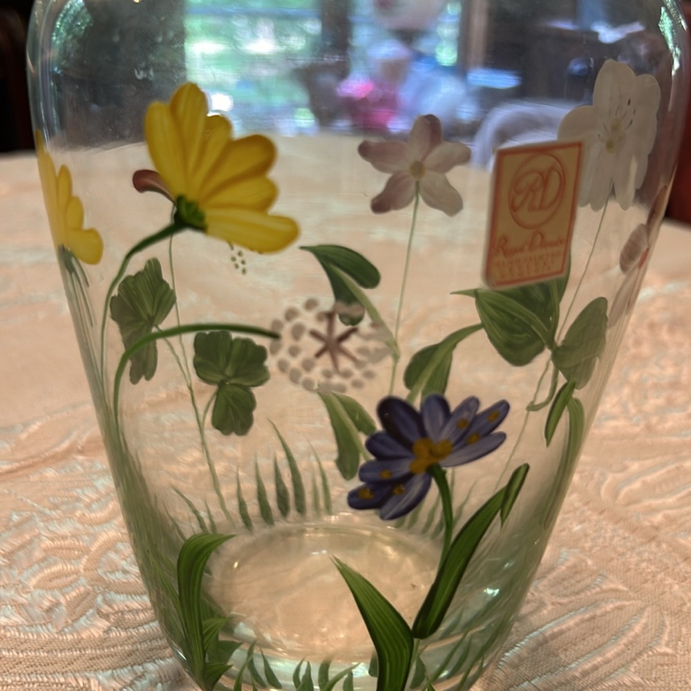 Royal Danube Hand Painted Crystal Romania Vase 9 1/4” tall 5 1/2” wide; NWT